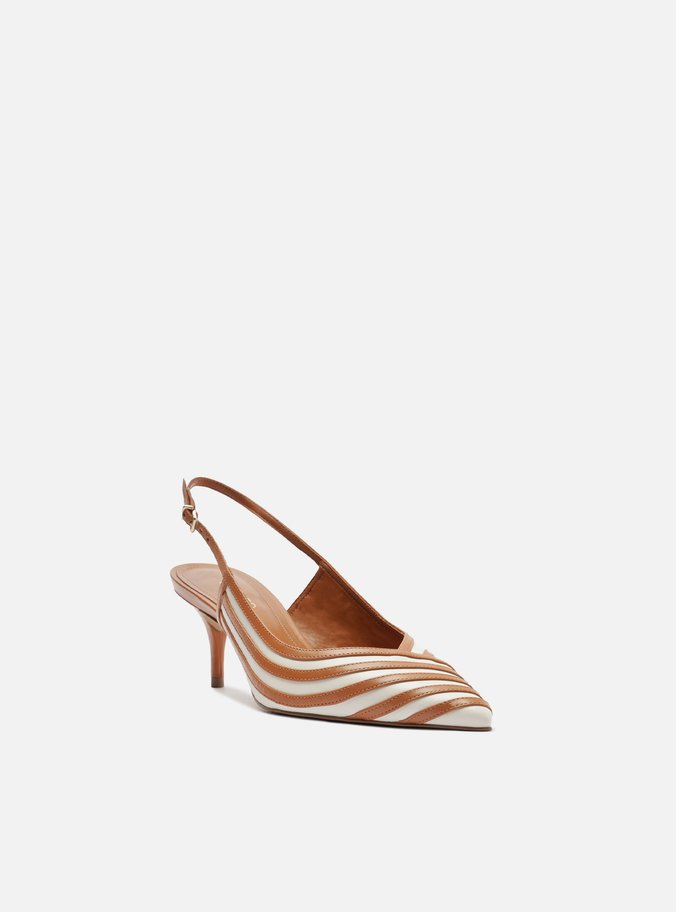 Scarpin Marrom Bicolor Salto Kitten Slingback