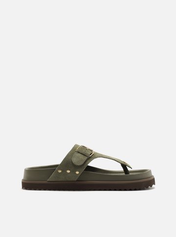 Arezzo — Sandália Papete Verde Suede Tira Fivela