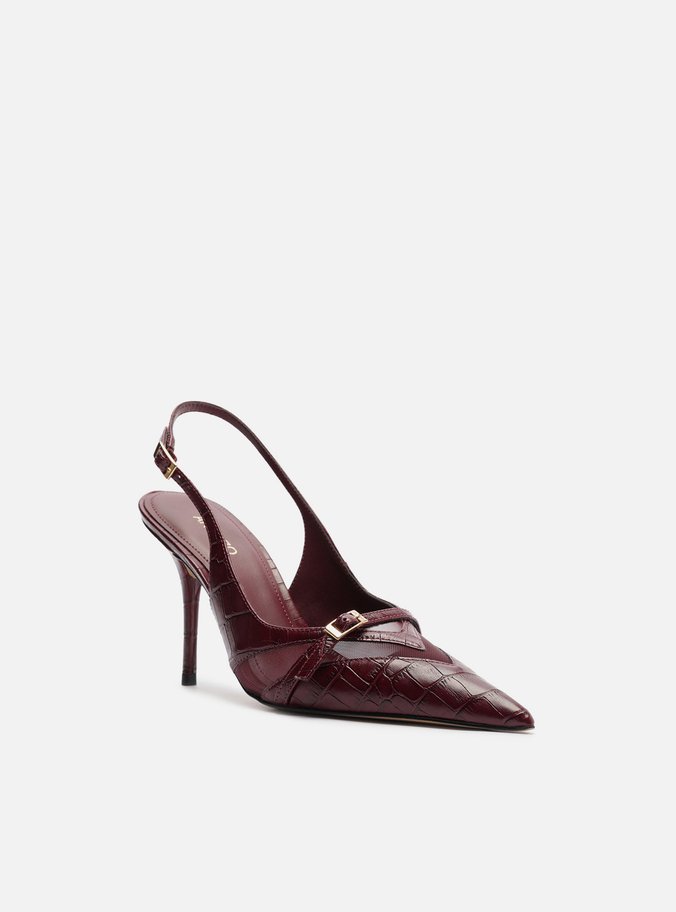 Scarpin Vermelho Croco Salto Alto Slingback Tela