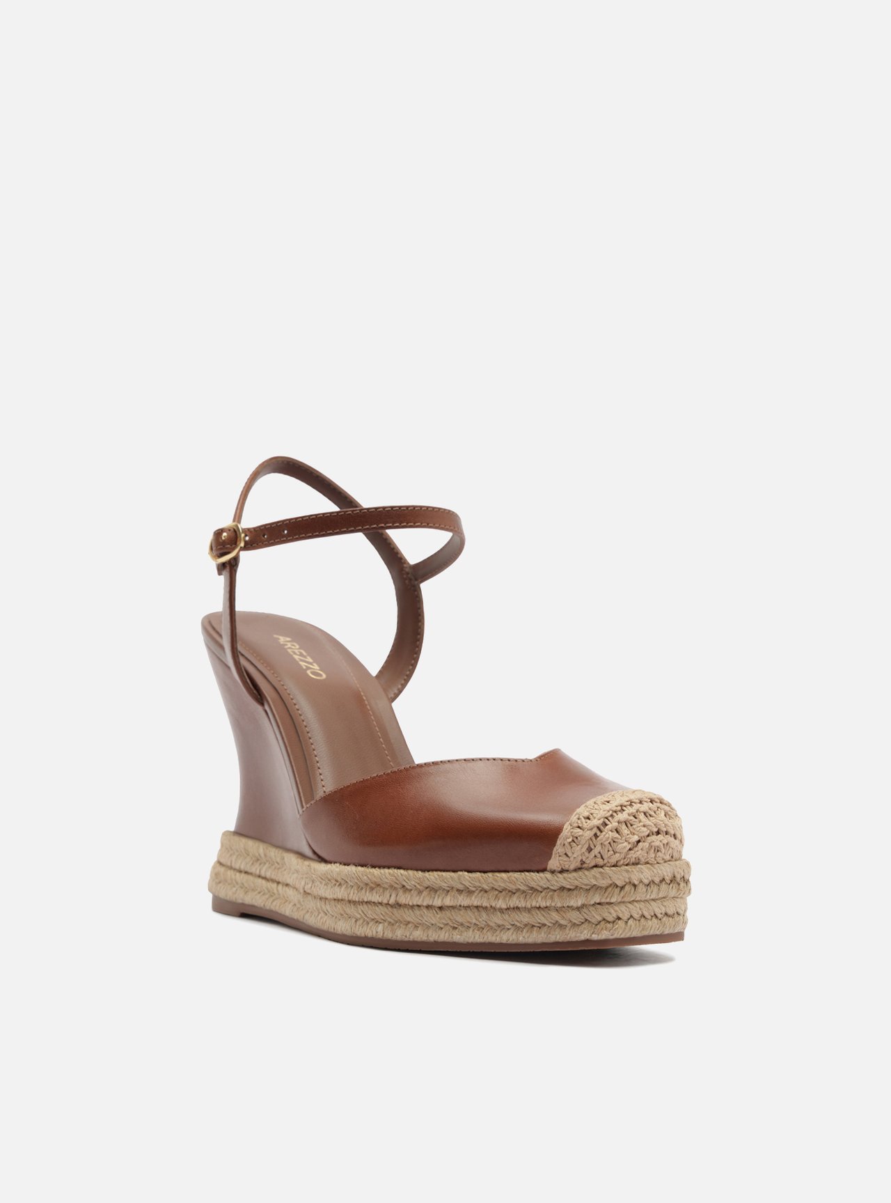 Sandália Anabela Espadrille Marrom Plataforma Fivela Tressê Slingback — foto 2