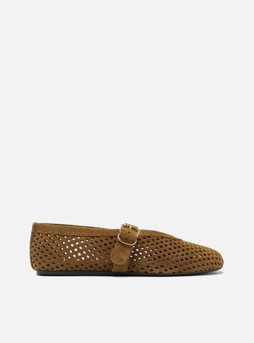 Sapatilha Marrom Suede Vazada Bico Redondo