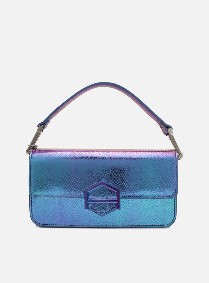 Bolsa Tiracolo Azul Metal Couro Skin Karen Média