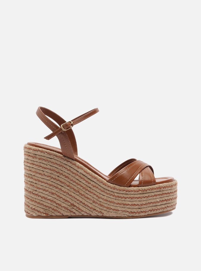 Sandália Marrom Couro Plataforma Alta Corda Tiras