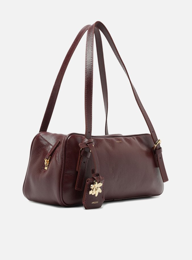 Bolsa Bowling Vinho Couro Grande Metal Flor