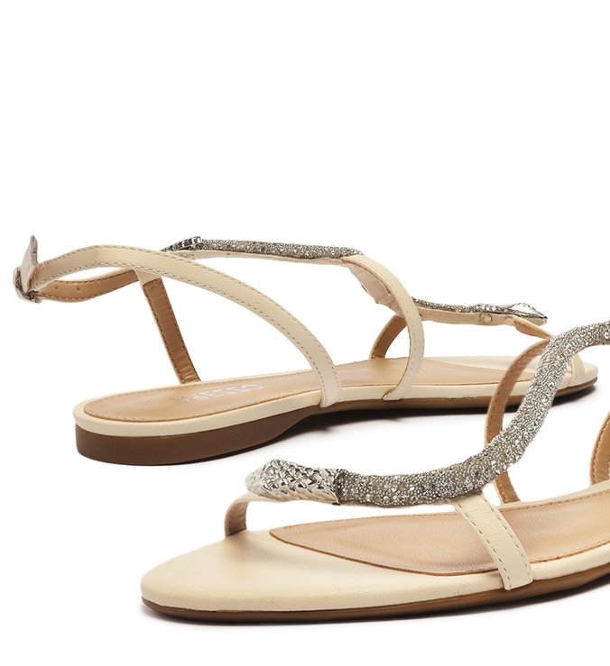 Sandália Rasteira Off-White Snake Strass