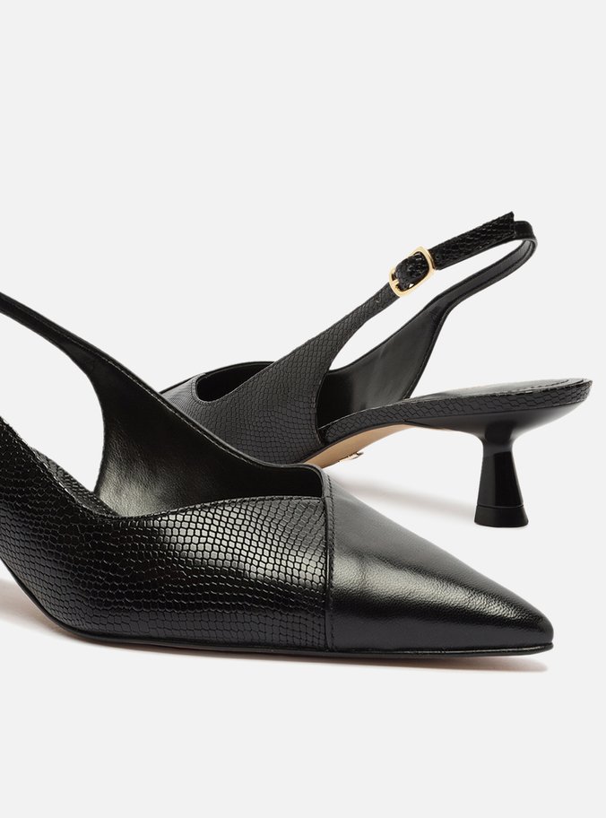 Scarpin Preto Snake Salto Taça Slingback