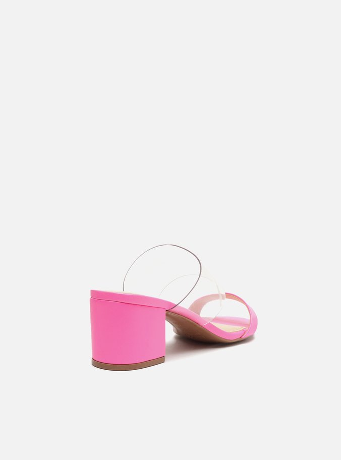 Sandália Rosa Neon Salto Bloco Tiras