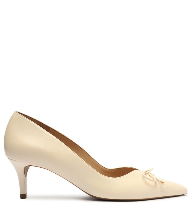 Scarpin Off-White Couro Salto Fino Lacinho
