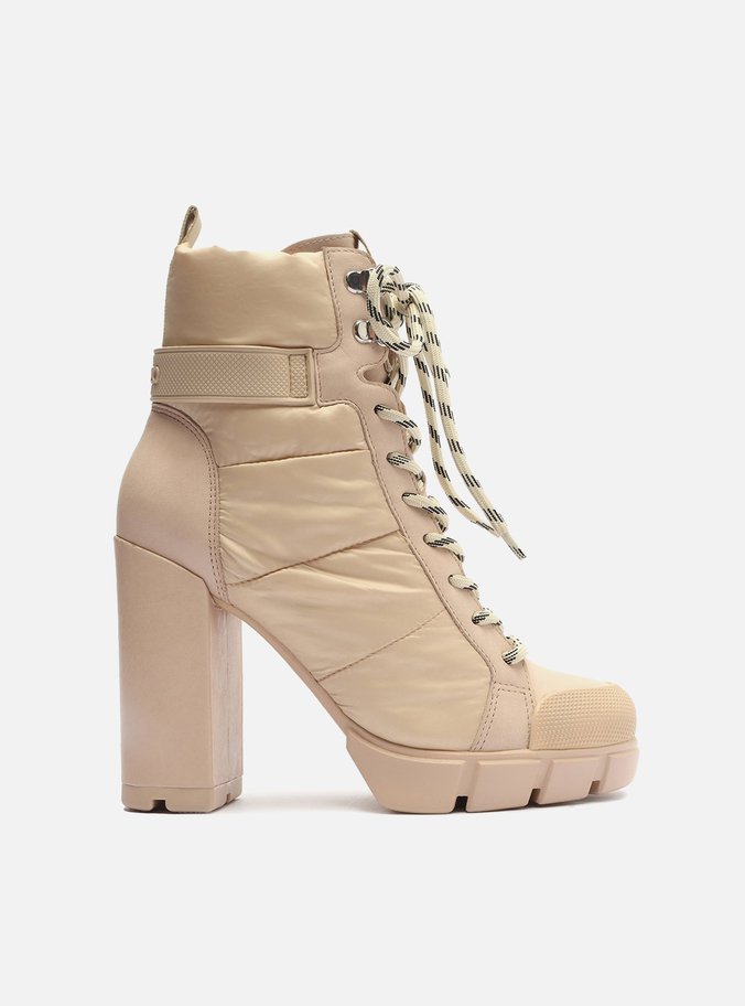 Bota Bege Couro Cano Curto Chunky