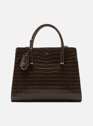 Arezzo — Bolsa Tote Marrom Couro Grande Croco Metais