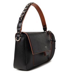 Bolsa Tiracolo Preta Couro Florença Média Bolsa Tiracolo Preta Couro Florença Média
