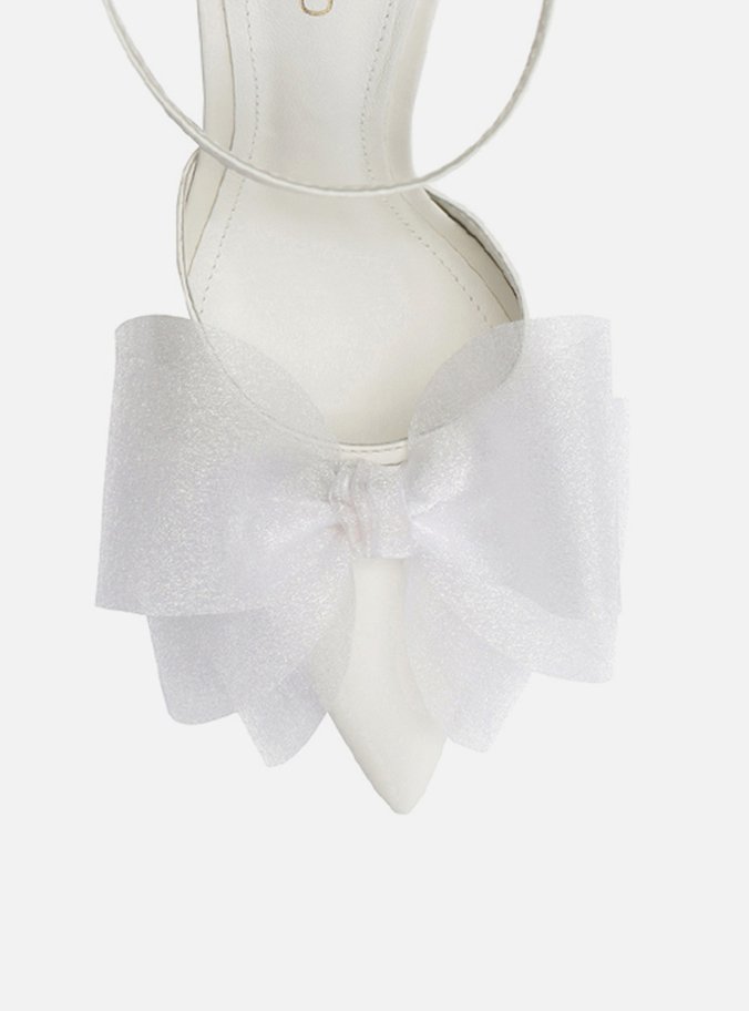 Scarpin Branco Couro Salto Fino Taça Laço