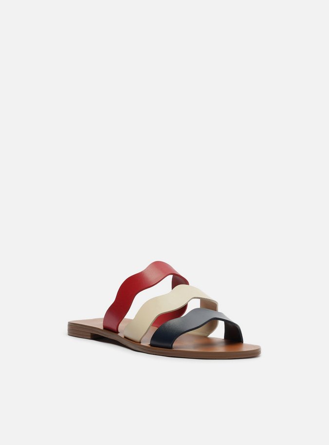 Rasteira Marrom Couro Tiras Curvas Navy