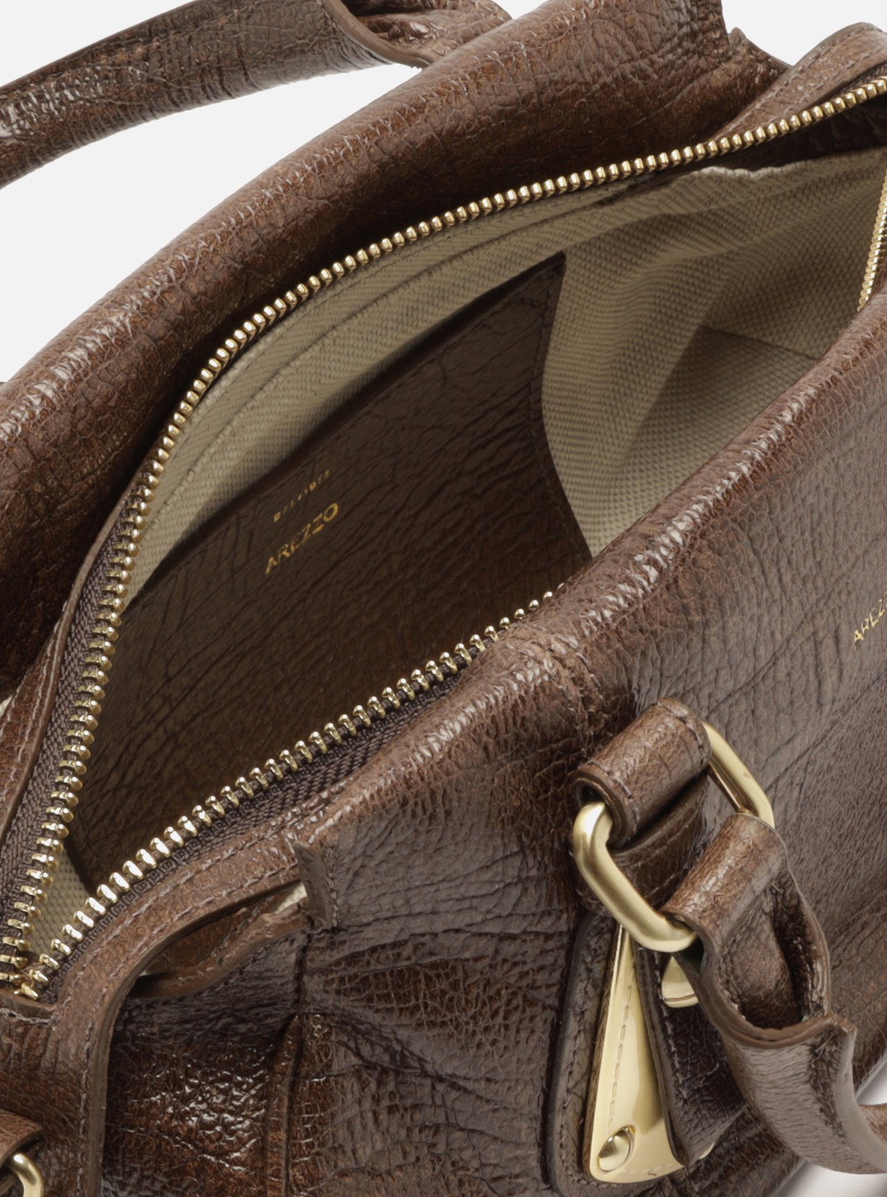 Bolsa Tote Marrom Couro Pequena Metais — foto 4
