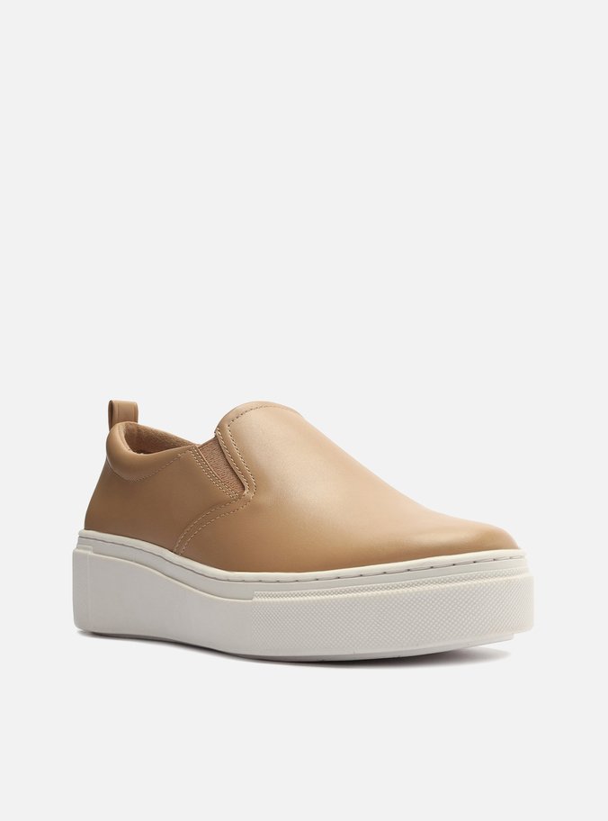 Tênis Slip On Couro Flatform Elástico Nude