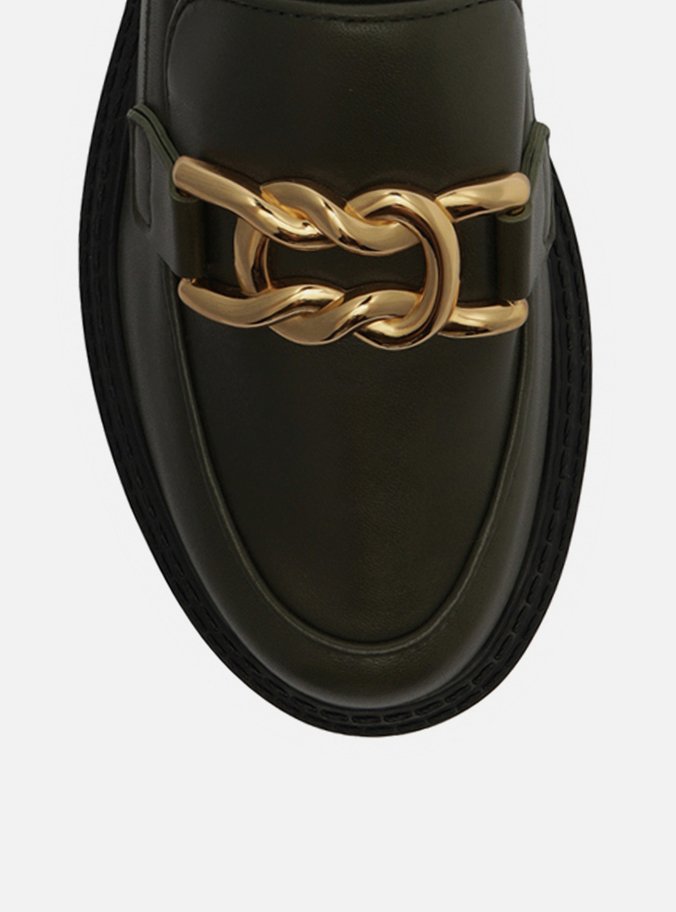 Mocassim Verde Couro Sola Tratorada Metal