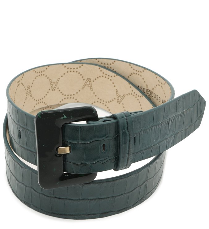 Cinto Verde Couro Croco Manu Sweet Grass