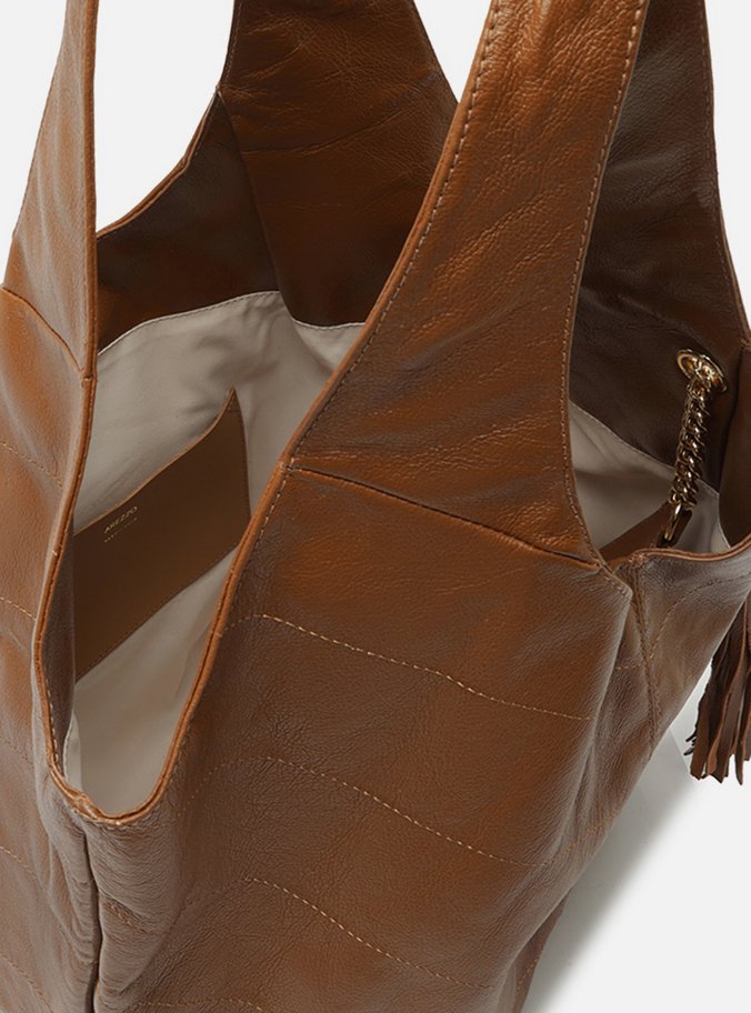 Bolsa Hobo Marrom Couro Grande Barbicacho