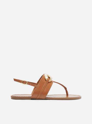 Sandália Rasteira Marrom Couro Slim Metal