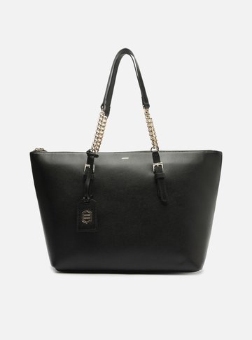 Bolsa Shopping Preta Couro Grande Alça Corrente
