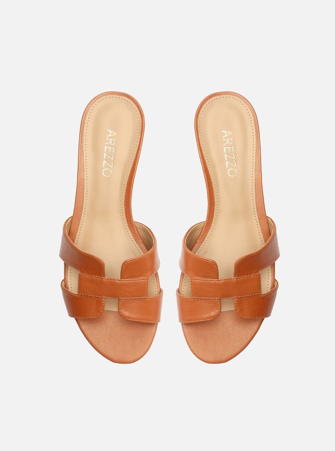 Mule Marrom Couro Salto Bloco