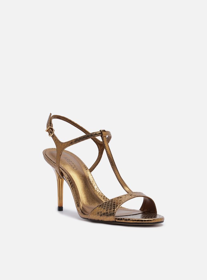 Sandália Bronze Snake Salto Fino Tira T