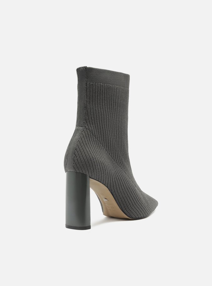 Bota Skinny Cinza Knit Cano Médio Salto Bloco
