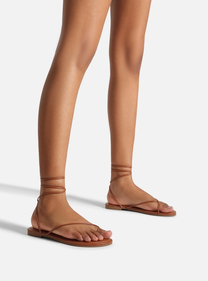 Sandália Rasteira Marrom Slim Amarração