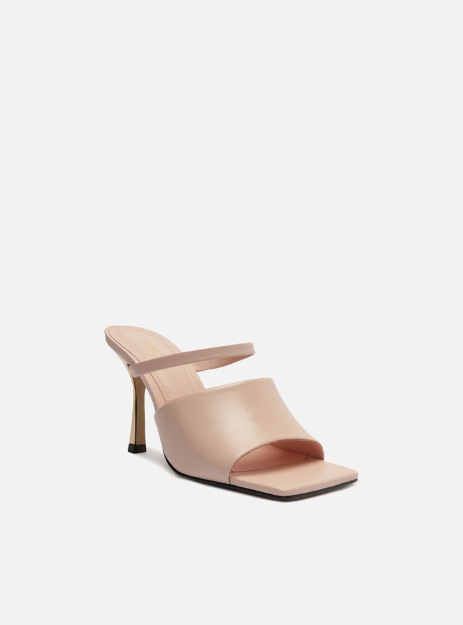 Mule Rosa Couro Salto Fino Tira Larga