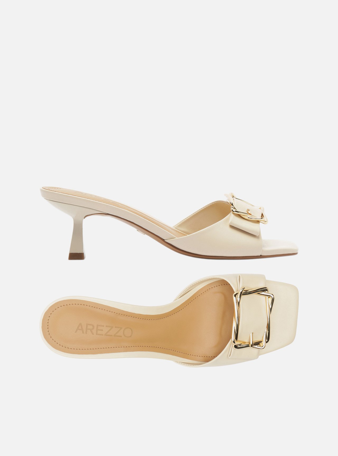 Mule Off White Couro Salto Kitten Fivela Metal — foto 6