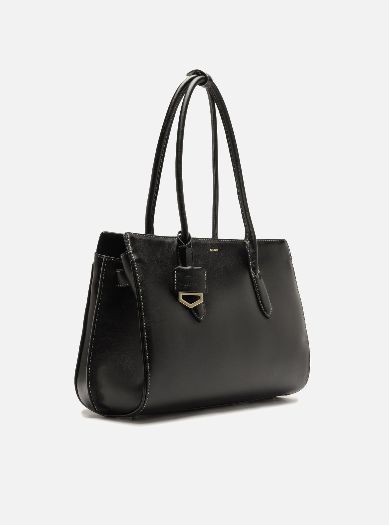 Bolsa Tote Preta Couro Média Metais — foto 5