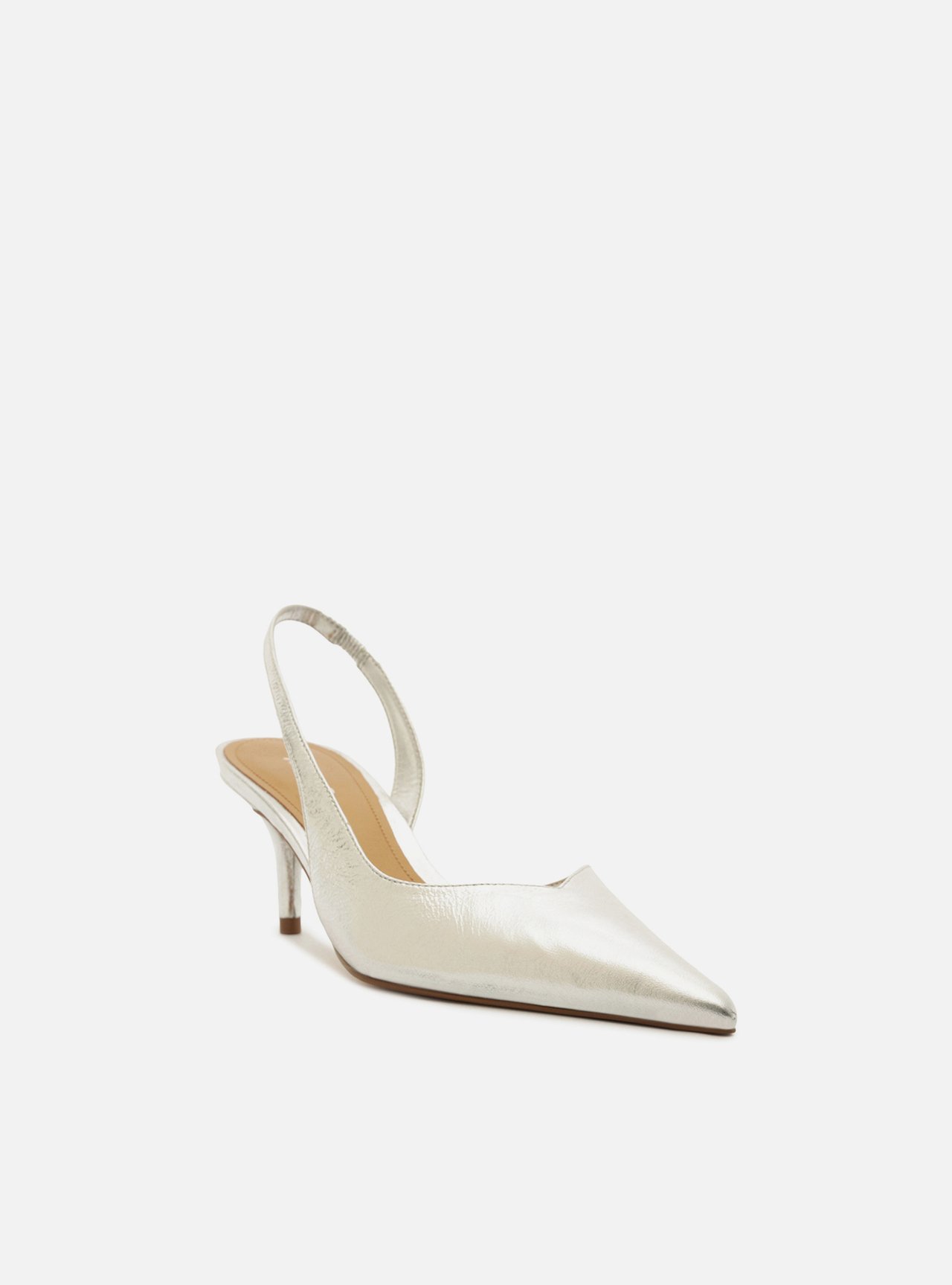 Scarpin Prateado Couro Salto Fino Slingback — foto 2