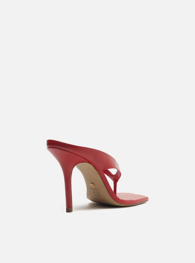 Tamanco Vermelho Couro Salto Alto Thong