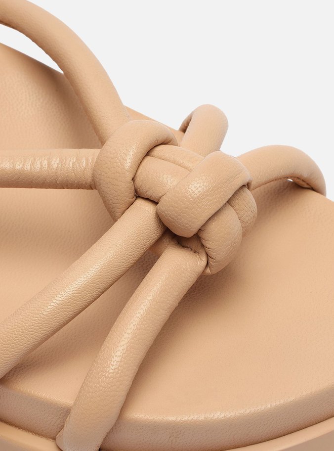 Sandália Papete Nude Rasteira Tiras Pillow