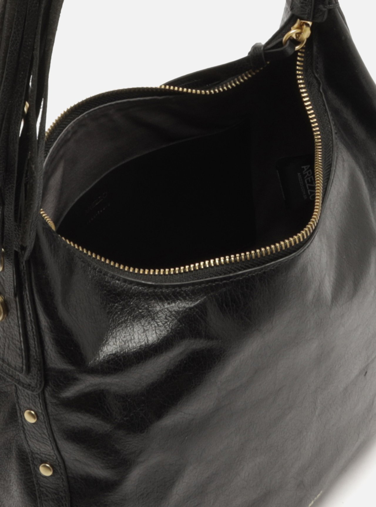 Bolsa Tiracolo Preta Couro Média Franjas — foto 4