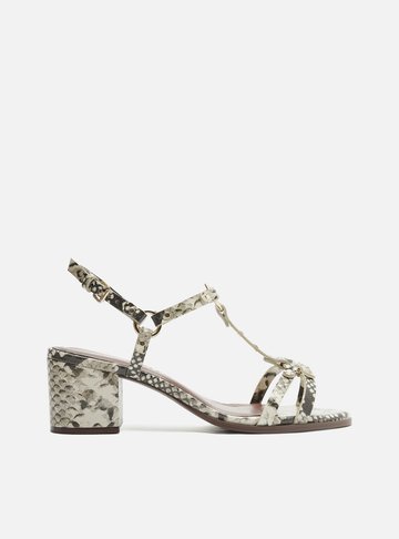 Sandália Animal Print Salto Bloco Tiras Rebites