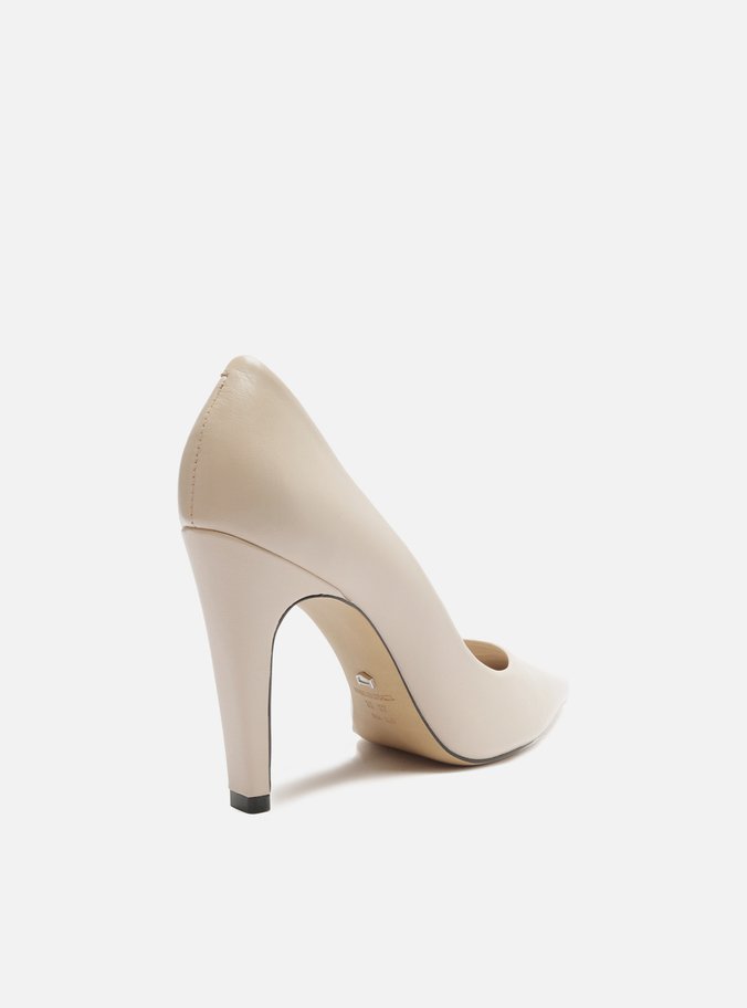 Scarpin Branco Couro Salto Alto Bico Fino