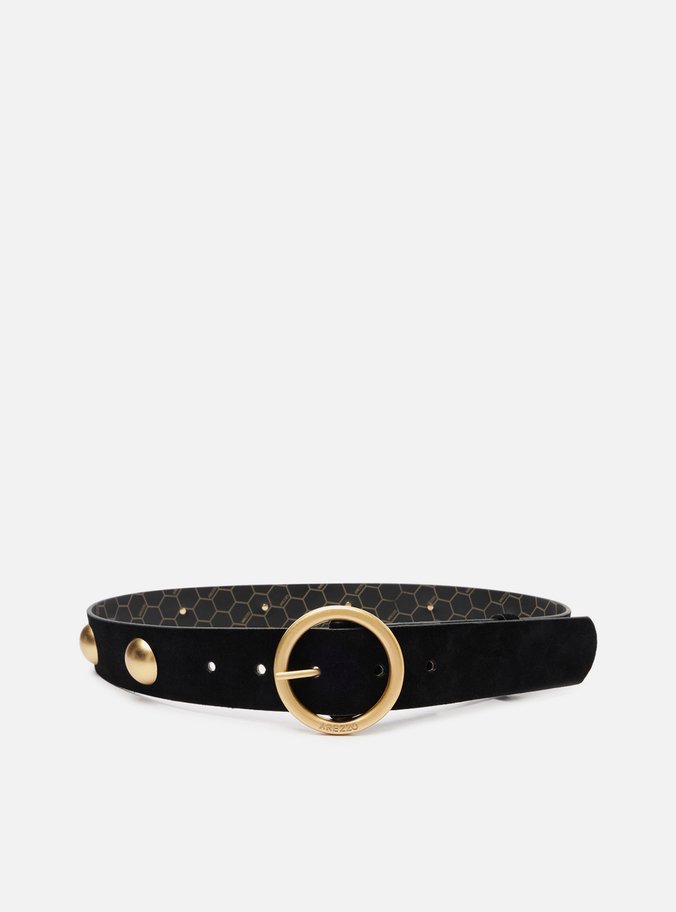 Cinto Preto Suede Fivela Redonda Metais