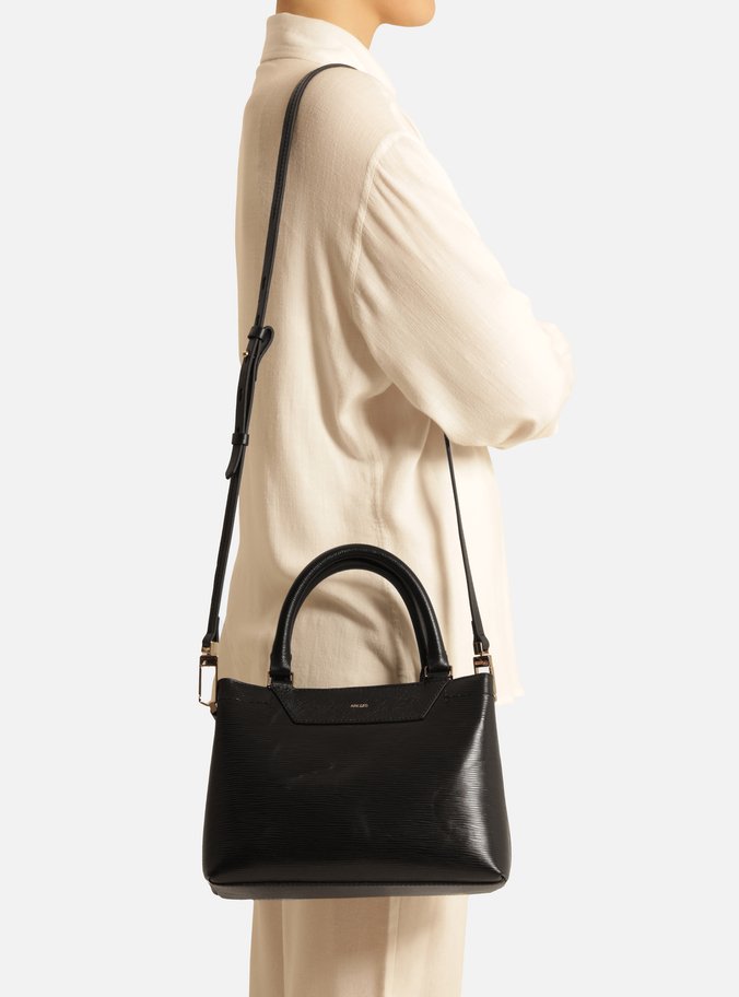 Bolsa Tote Preta Couro Textura Média