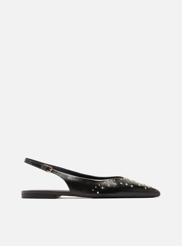Sapatilha Preta Couro Slingback Rebites