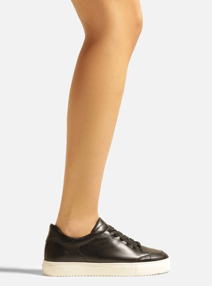 Tênis Preto Couro Amarração Casual