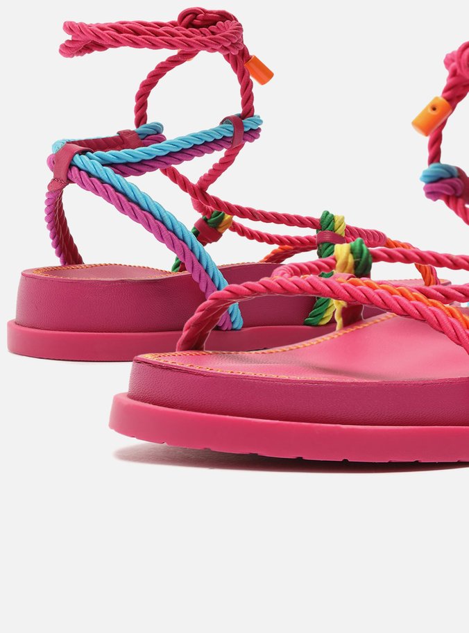 Sandália Papete Multicolorida Tiras Cordões