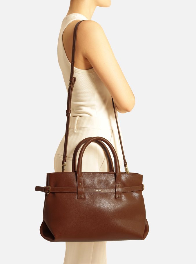 Bolsa Tote Marrom Couro Grande Fivelas