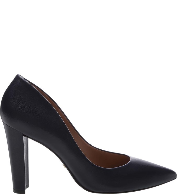 Scarpin Couro Salto Bloco Blue Mist