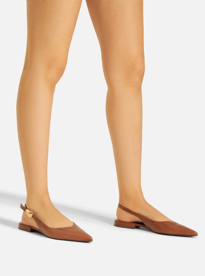 Sapatilha Marrom Couro Slingback Metal Bold