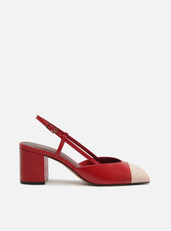 Scarpin Vermelho Verniz Salto Bloco Slingback Margot