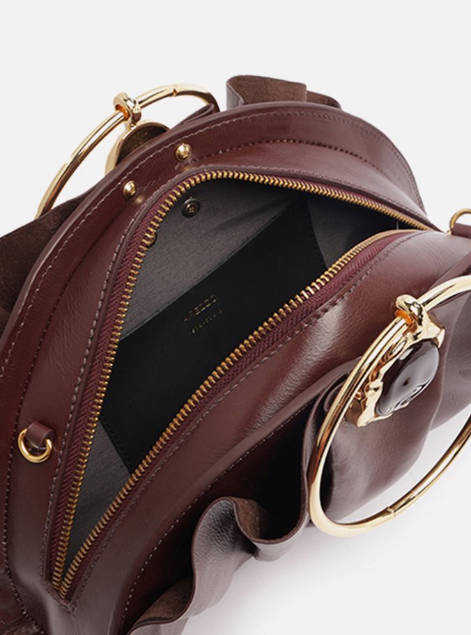 Bolsa Clutch Marrom Couro Pequena Pedra