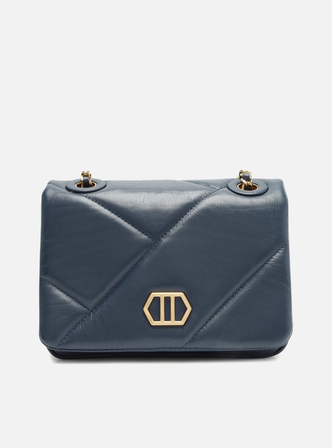 Bolsa Tiracolo Azul Couro Pequena Pingentes