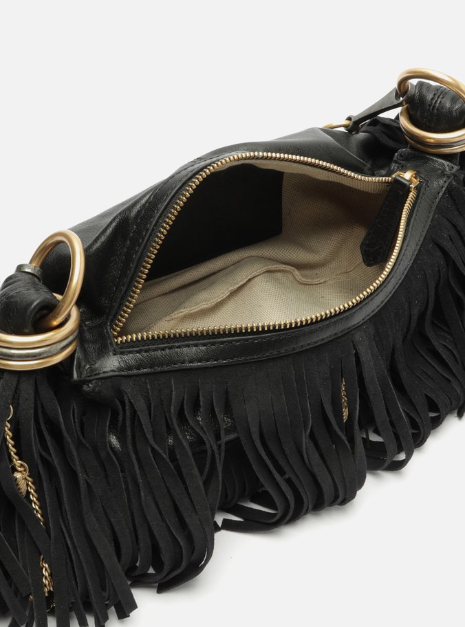 Bolsa Hobo Preta Camurcina Pequena Franjas