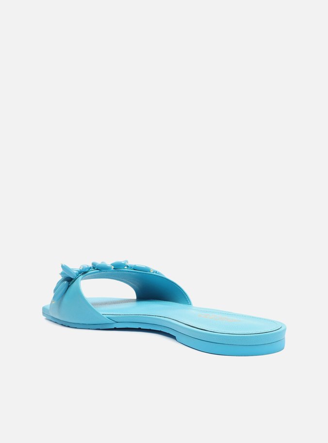 Rasteira Azul Couro Flat Aplicações